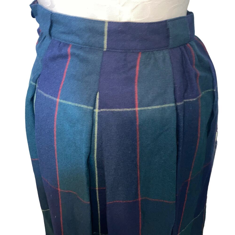 Vintage Basler Blue Tartan Plaid Wool Pleated Midi Skirt - Picture 6 of 8